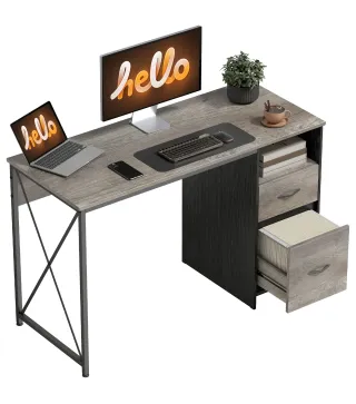 Mesa de Ordenador 120x50 cm Escritorio de Ordenador Industrial con Compartimento y 2 Cajones para Oficina Gris Claro