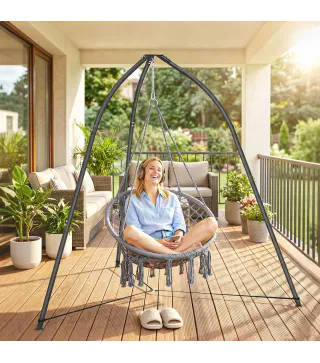 Soporte para Silla Colgante Triangular con Cadena Ajustable Base Estable para Patio Jardín Carga 150 kg Negro