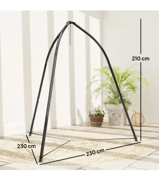 Soporte para Silla Colgante Triangular con Cadena Ajustable Base Estable para Patio Jardín Carga 150 kg Negro