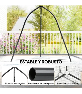 Soporte para Silla Colgante Triangular con Cadena Ajustable Base Estable para Patio Jardín Carga 150 kg Negro