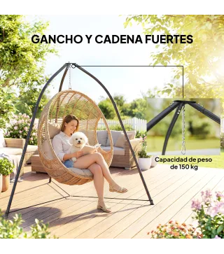 Soporte para Silla Colgante Triangular con Cadena Ajustable Base Estable para Patio Jardín Carga 150 kg Negro