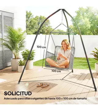 Soporte para Silla Colgante Triangular con Cadena Ajustable Base Estable para Patio Jardín Carga 150 kg Negro