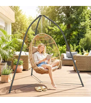 Soporte para Silla Colgante Triangular con Cadena Ajustable Base Estable para Patio Jardín Carga 150 kg Negro