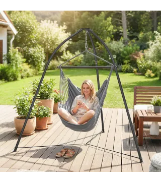 Soporte para Silla Colgante Triangular con Cadena Ajustable Base Estable para Patio Jardín Carga 150 kg Negro