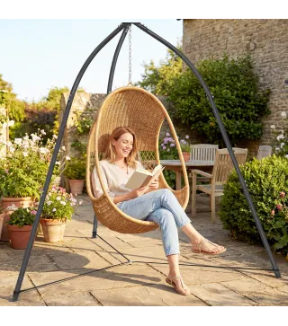 Soporte para Silla Colgante Triangular con Cadena Ajustable Base Estable para Patio Jardín Carga 150 kg Negro