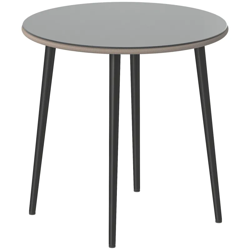Mesa de Comedor de Jardín con Tablero de Vidrio Templado con Borde de Ratán Estructura de Acero 80x80x74 cm Gris