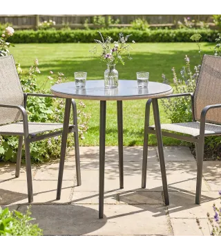 Mesa de Comedor de Jardín con Tablero de Vidrio Templado con Borde de Ratán Estructura de Acero 80x80x74 cm Gris