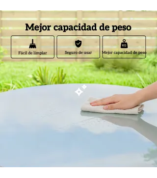 Mesa de Comedor de Jardín con Tablero de Vidrio Templado con Borde de Ratán Estructura de Acero 80x80x74 cm Gris