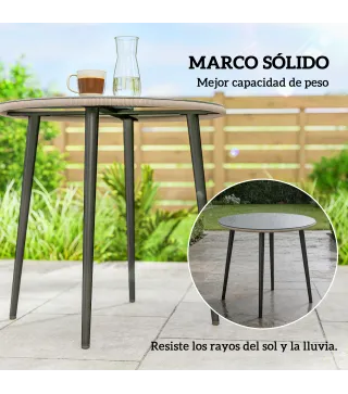Mesa de Comedor de Jardín con Tablero de Vidrio Templado con Borde de Ratán Estructura de Acero 80x80x74 cm Gris