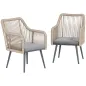 Set de 2 Sillas de Jardín Exterior de Ratán con Cojines Reposabrazos y Marco de Acero para Terraza 54x65x80 cm Gris
