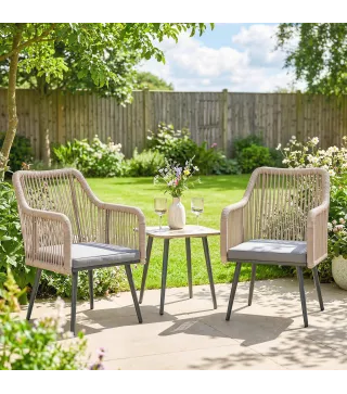 Set de 2 Sillas de Jardín Exterior de Ratán con Cojines Reposabrazos y Marco de Acero para Terraza 54x65x80 cm Gris