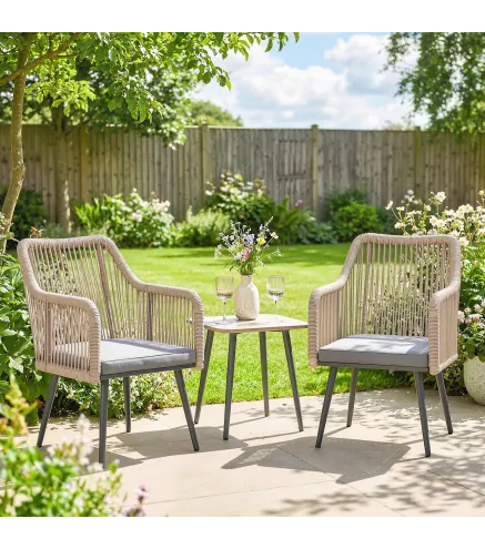 Set de 2 Sillas de Jardín Exterior de Ratán con Cojines Reposabrazos y Marco de Acero para Terraza 54x65x80 cm Gris