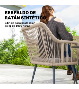 Set de 2 Sillas de Jardín Exterior de Ratán con Cojines Reposabrazos y Marco de Acero para Terraza 54x65x80 cm Gris