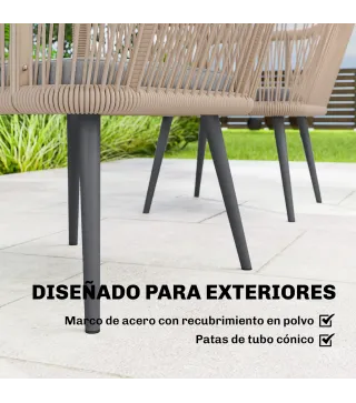 Set de 2 Sillas de Jardín Exterior de Ratán con Cojines Reposabrazos y Marco de Acero para Terraza 54x65x80 cm Gris