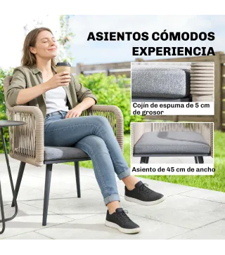 Set de 2 Sillas de Jardín Exterior de Ratán con Cojines Reposabrazos y Marco de Acero para Terraza 54x65x80 cm Gris