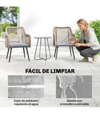 Set de 2 Sillas de Jardín Exterior de Ratán con Cojines Reposabrazos y Marco de Acero para Terraza 54x65x80 cm Gris