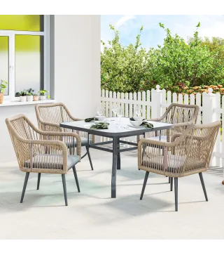 Set de 2 Sillas de Jardín Exterior de Ratán con Cojines Reposabrazos y Marco de Acero para Terraza 54x65x80 cm Gris