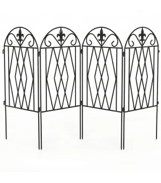 Set de 4 Vallas de Jardín Metálicas 125x56 cm con Diseño Arqueado Resistente Fácil de Instalar para Patio Césped Negro