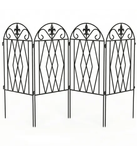 Set de 4 Vallas de Jardín Metálicas 125x56 cm con Diseño Arqueado Resistente Fácil de Instalar para Patio Césped Negro
