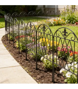 Set de 4 Vallas Metálicas de Jardín con Diseño Arqueado, 125x56 cm, Negro