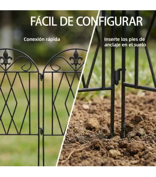 Set de 4 Vallas de Jardín Metálicas 125x56 cm con Diseño Arqueado Resistente Fácil de Instalar para Patio Césped Negro