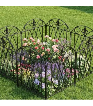 Set de 4 Vallas de Jardín Metálicas 125x56 cm con Diseño Arqueado Resistente Fácil de Instalar para Patio Césped Negro