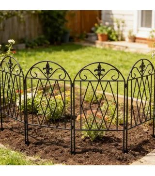 Set de 4 Vallas de Jardín Metálicas 125x56 cm con Diseño Arqueado Resistente Fácil de Instalar para Patio Césped Negro