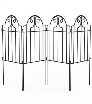 Set de 4 Vallas de Jardín Metálicas 125x57 cm con Diseño Arqueado Resistente Fácil de Instalar para Patio Césped Negro