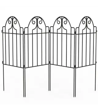 Set de 4 Vallas de Jardín Metálicas 125x57 cm con Diseño Arqueado Resistente Fácil de Instalar para Patio Césped Negro