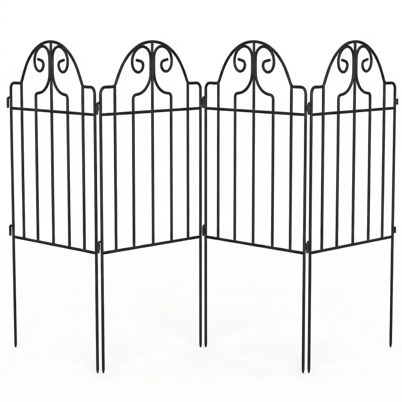 Set de 4 Vallas de Jardín Metálicas 125x57 cm con Diseño Arqueado Resistente Fácil de Instalar para Patio Césped Negro Set de 4 Vallas de Jardín Metálicas 125x57 cm con Diseño Arqueado Resistente Fácil de Instalar para Patio Césped Negro