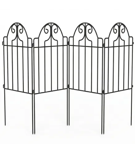 Set de 4 Vallas de Jardín Metálicas 125x57 cm con Diseño Arqueado Resistente Fácil de Instalar para Patio Césped Negro