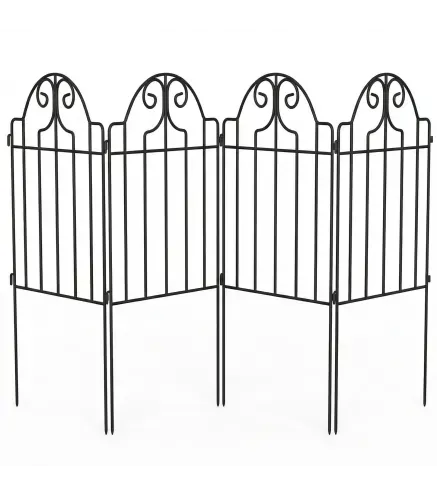 Set de 4 Vallas de Jardín Metálicas 125x57 cm con Diseño Arqueado Resistente Fácil de Instalar para Patio Césped Negro