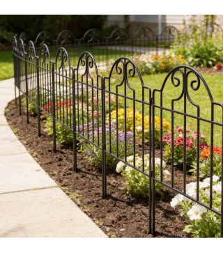 Set de 4 Vallas Metálicas de Jardín con Diseño Arqueado, 125x57 cm, Negro