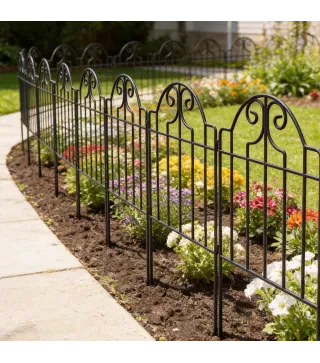 Set de 4 Vallas de Jardín Metálicas 125x57 cm con Diseño Arqueado Resistente Fácil de Instalar para Patio Césped Negro