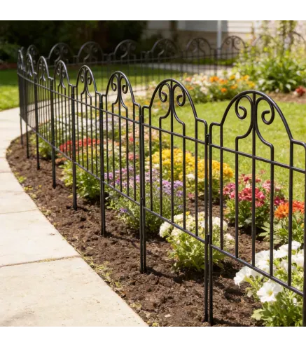 Set de 4 Vallas de Jardín Metálicas 125x57 cm con Diseño Arqueado Resistente Fácil de Instalar para Patio Césped Negro