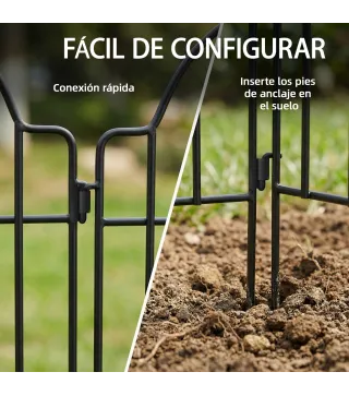 Set de 4 Vallas de Jardín Metálicas 125x57 cm con Diseño Arqueado Resistente Fácil de Instalar para Patio Césped Negro