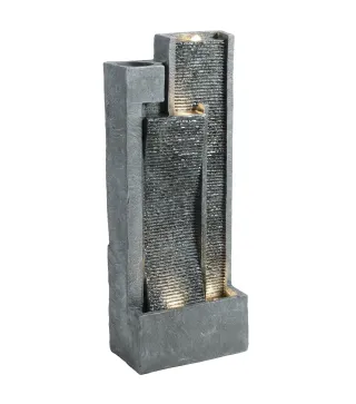 Fuente de Jardín con Luces LED Maceta y Bomba Fuente Decorativa en Cascada de 5 Niveles 38x19x101 cm Gris Oscuro