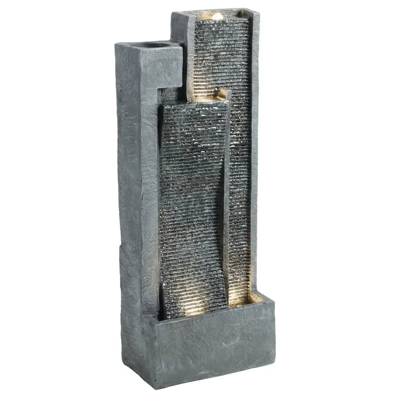 Fuente de Jardín con Luces LED Maceta y Bomba Fuente Decorativa en Cascada de 5 Niveles 38x19x101 cm Gris Oscuro