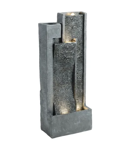 Fuente de Jardín con Luces LED Maceta y Bomba Fuente Decorativa en Cascada de 5 Niveles 38x19x101 cm Gris Oscuro