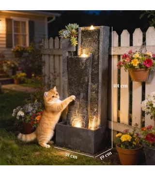 Fuente de Jardín con Luces LED Maceta y Bomba Fuente Decorativa en Cascada de 5 Niveles 38x19x101 cm Gris Oscuro