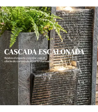 Fuente de Jardín con Luces LED Maceta y Bomba Fuente Decorativa en Cascada de 5 Niveles 38x19x101 cm Gris Oscuro
