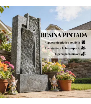 Fuente de Jardín con Luces LED Maceta y Bomba Fuente Decorativa en Cascada de 5 Niveles 38x19x101 cm Gris Oscuro