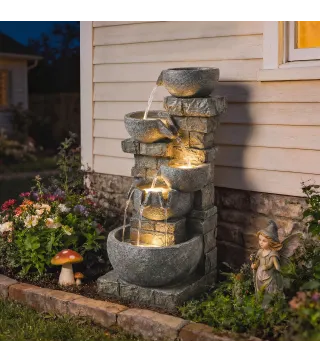 Fuente de Jardín con Iluminación LED y Bomba Fuente Decorativa en Cascada de 5 Niveles 334x36x80 cm Multicolor