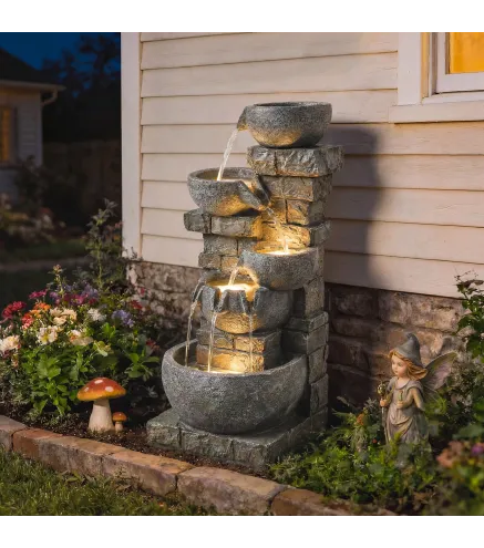 Fuente de Jardín con Iluminación LED y Bomba Fuente Decorativa en Cascada de 5 Niveles 334x36x80 cm Multicolor