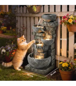 Fuente de Jardín con Iluminación LED y Bomba Fuente Decorativa en Cascada de 5 Niveles 334x36x80 cm Multicolor