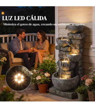 Fuente de Jardín con Iluminación LED y Bomba Fuente Decorativa en Cascada de 5 Niveles 334x36x80 cm Multicolor