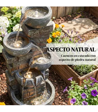 Fuente de Jardín con Iluminación LED y Bomba Fuente Decorativa en Cascada de 5 Niveles 334x36x80 cm Multicolor