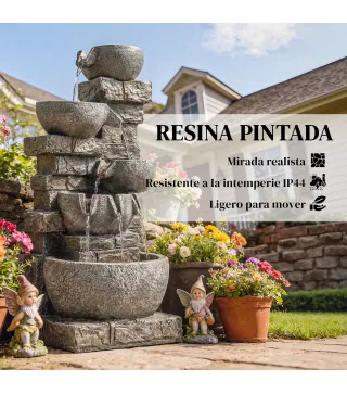 Fuente de Jardín con Iluminación LED y Bomba Fuente Decorativa en Cascada de 5 Niveles 334x36x80 cm Multicolor