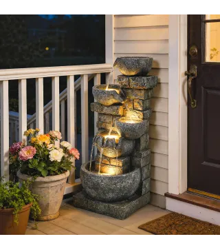 Fuente de Jardín con Iluminación LED y Bomba Fuente Decorativa en Cascada de 5 Niveles 334x36x80 cm Multicolor