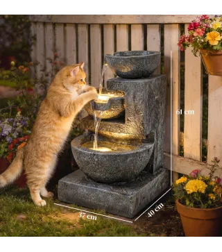 Fuente de Jardín con Iluminación LED y Bomba Fuente Decorativa en Cascada de 3 Niveles 40x37x61 cm Multicolor